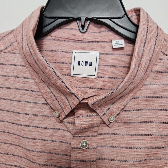 Rowm Short sleeve Buttoned down Mens Shirt XLarge Red Heathered w Blue Stripe LN - Picture 3 of 8